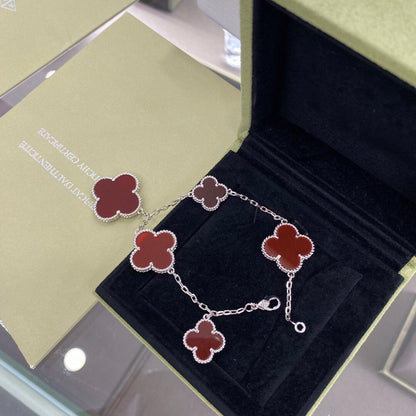 [Regalia Jewelry]CLOVER 5 MOTIFS SIVLER CARNELIAN BRACELET