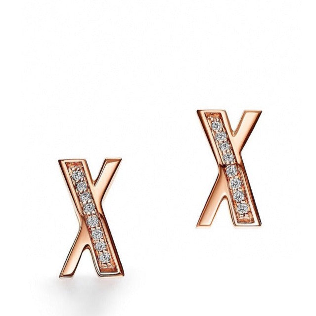 [Regalia Jewels]X EARRINGS ROSE GOLD DIAMONDS