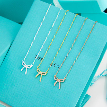 [Regalia Jewels]RIBBON NECKLACE BOW PENDANT DIAMOND CHARM CHAIN