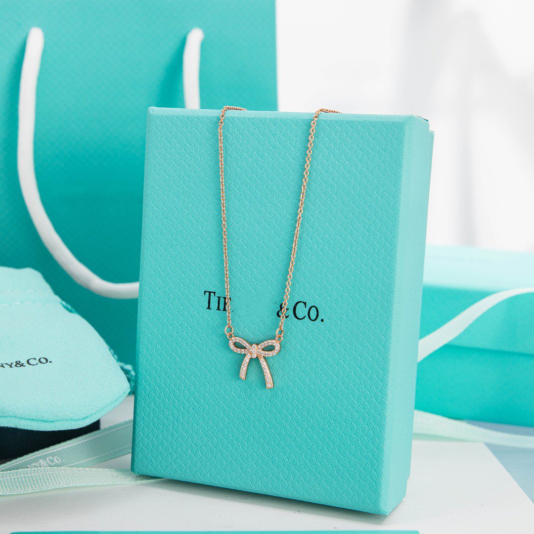 [Regalia Jewels]RIBBON NECKLACE BOW PENDANT DIAMOND CHARM CHAIN