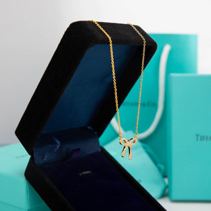 [Regalia Jewels]RIBBON NECKLACE BOW PENDANT DIAMOND CHARM CHAIN