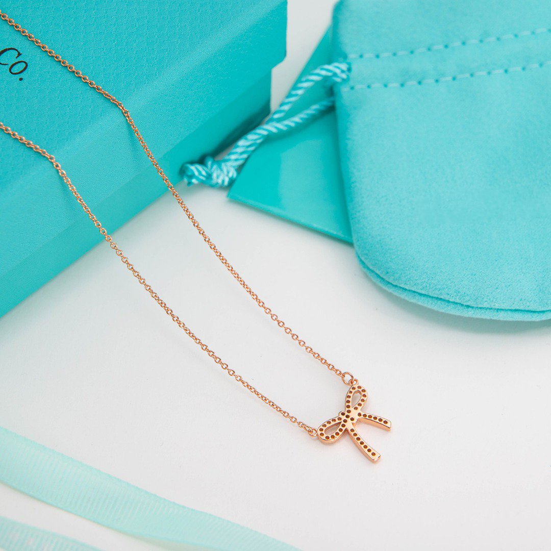 [Regalia Jewels]RIBBON NECKLACE BOW PENDANT DIAMOND CHARM CHAIN