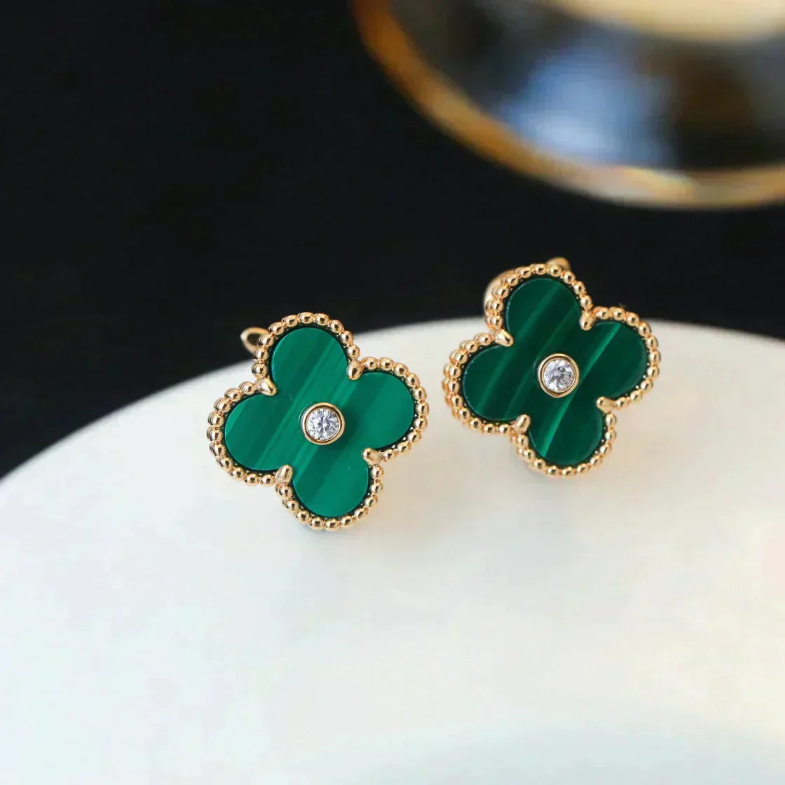 [Regalia Jewelry]CLOVER MEDIUM 1 MOTIFS MALACHITE DIAMOND EARRINGS