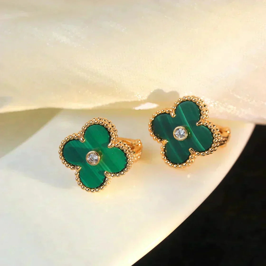 [Regalia Jewelry]CLOVER MEDIUM 1 MOTIFS MALACHITE DIAMOND EARRINGS