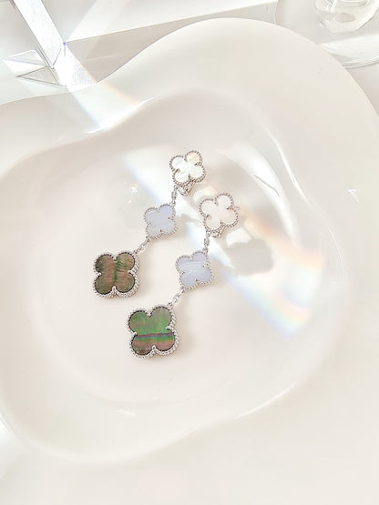 [Regalia Jewelry]CLOVER 3 MOTIFS CHALCEDONY DARK MOP SILVER EARRINGS