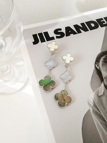 [Regalia Jewelry]CLOVER 3 MOTIFS CHALCEDONY DARK MOP SILVER EARRINGS