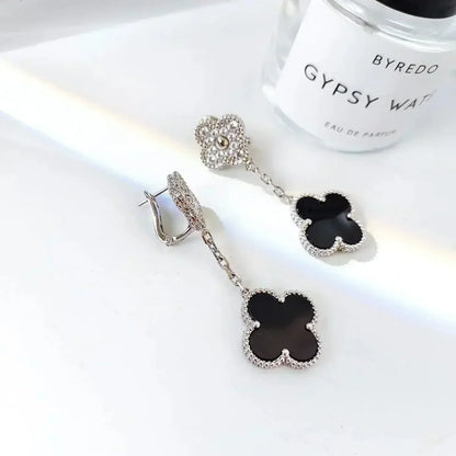 [Regalia Jewelry]CLOVER 2 MOTIFS  DIAMOND ONYX EARRINGS SILVER