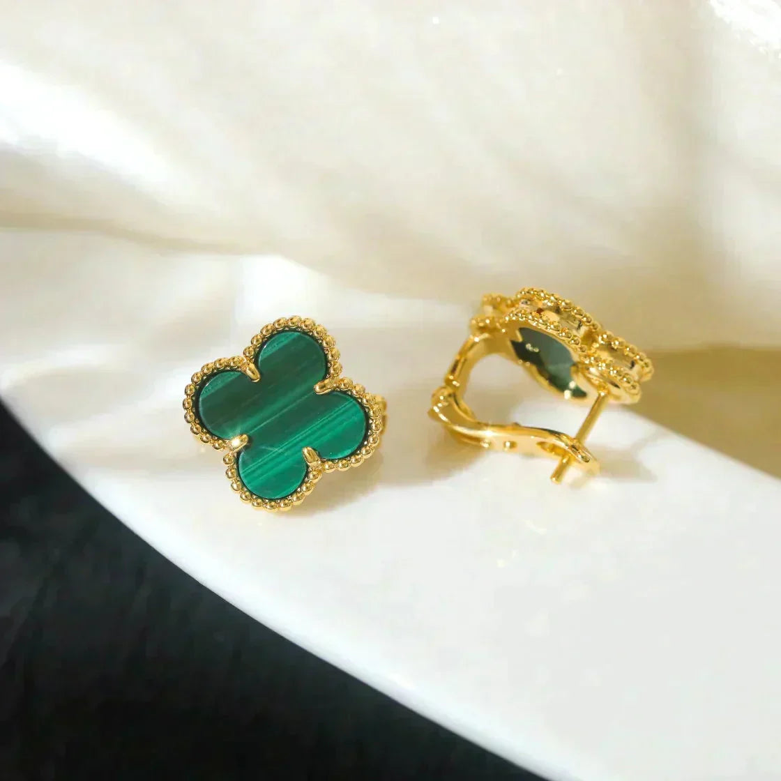 [Regalia Jewelry]CLOVER MEDIUM 1 MOTIFS MALACHITE  EARRINGS