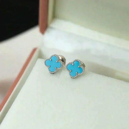 [Regalia Jewelry]CLOVER MINI 9.5MM ONYX STUD EARRINGS SILVER