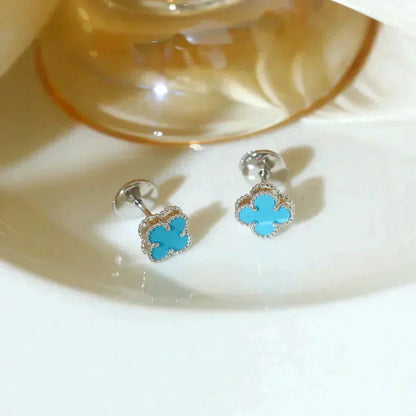 [Regalia Jewelry]CLOVER MINI 9.5MM ONYX STUD EARRINGS SILVER