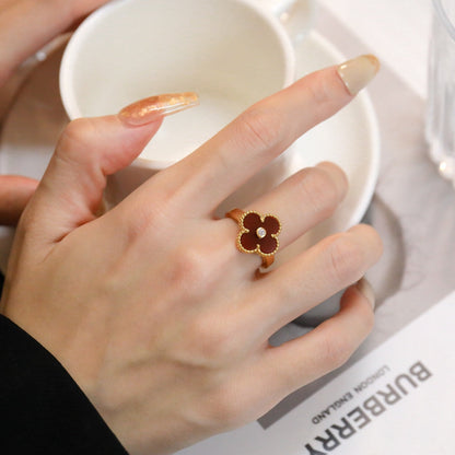 [Regalia Jewelry]CLOVER CARNELIAN RING ROSE GOLD DIAMOND