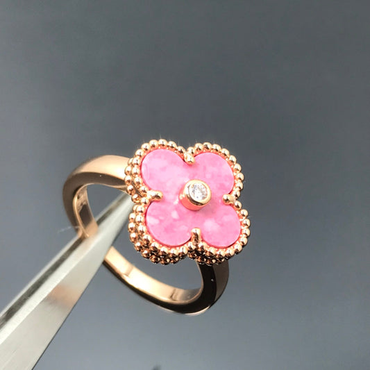 [Regalia Jewelry]CLOVER RHODONITE ROSE GOLD RING