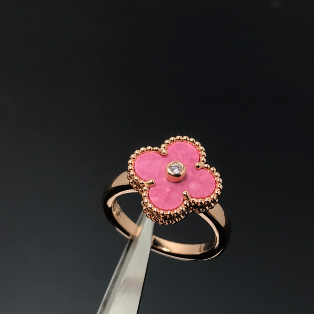 [Regalia Jewelry]CLOVER RHODONITE ROSE GOLD RING