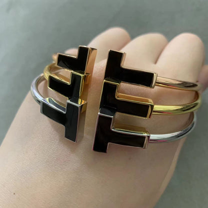 [Regalia Jewels]T WIDE ONYX OPEN BRACELET