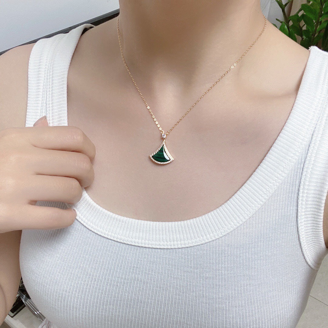 [Regalia Jewelry]DREAM MALACHITE DIAMOND PAVED PINK GOLD NECKLACE