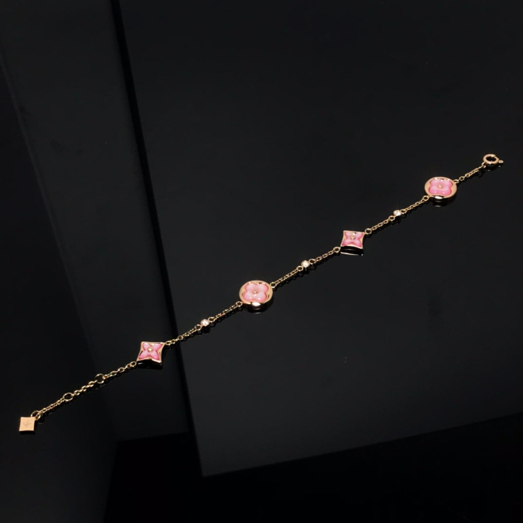 [Regalia Jewelry]STAR AND SUN 4 MOTIF PINK MOP PINK GOLD BRACELET