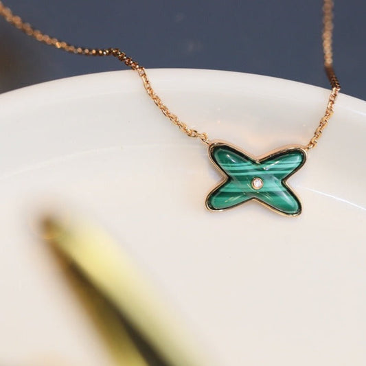 [Regalia Jewelry]JEUX MALACHITE 1 DIAMOND PINK GOLD NECKLACE