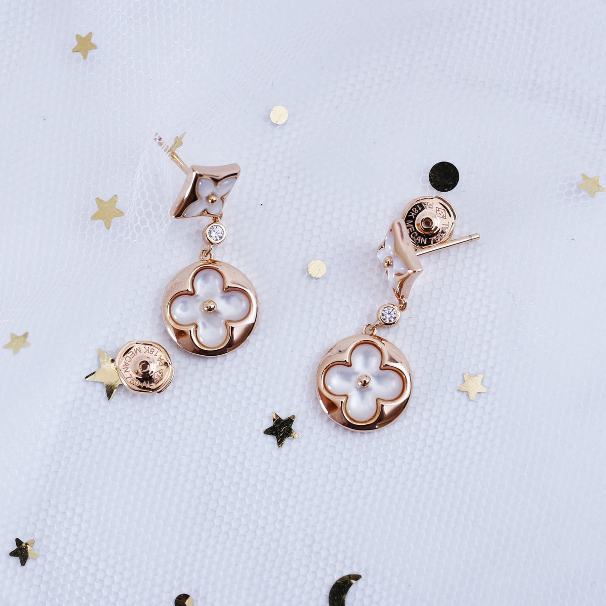 [Regalia Jewelry]STAR AND SUN PINK GOLD MOP DROP EARRINGS