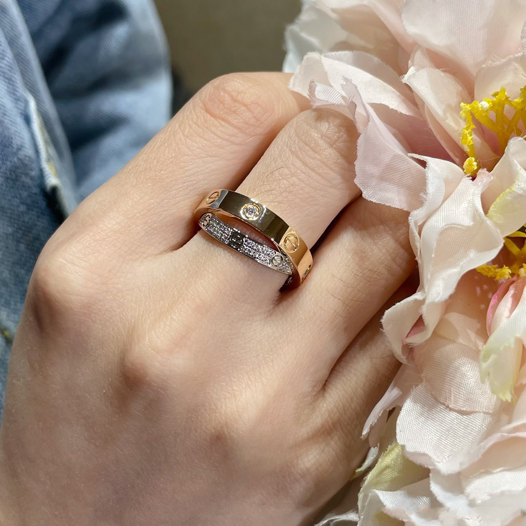 [Regalia Jewelry]LOVE PINK GOLD SILVER DIAMOND DOUBLE RING