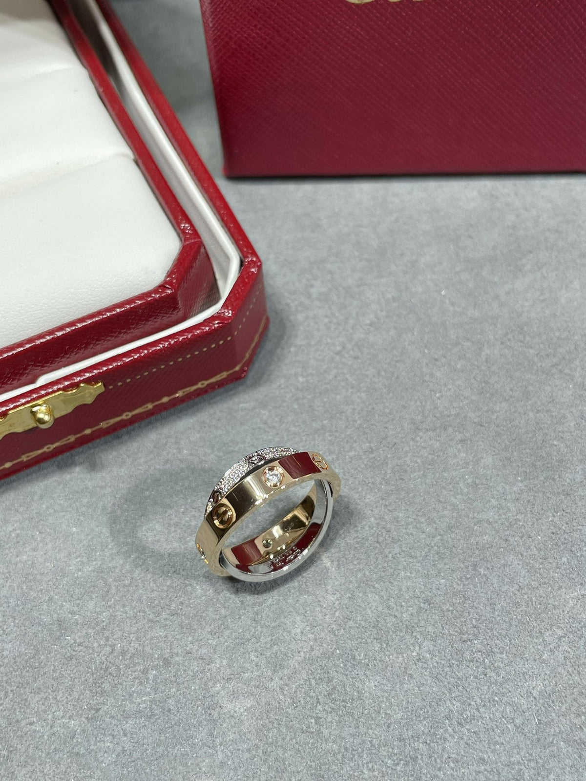 [Regalia Jewelry]LOVE PINK GOLD SILVER DIAMOND DOUBLE RING