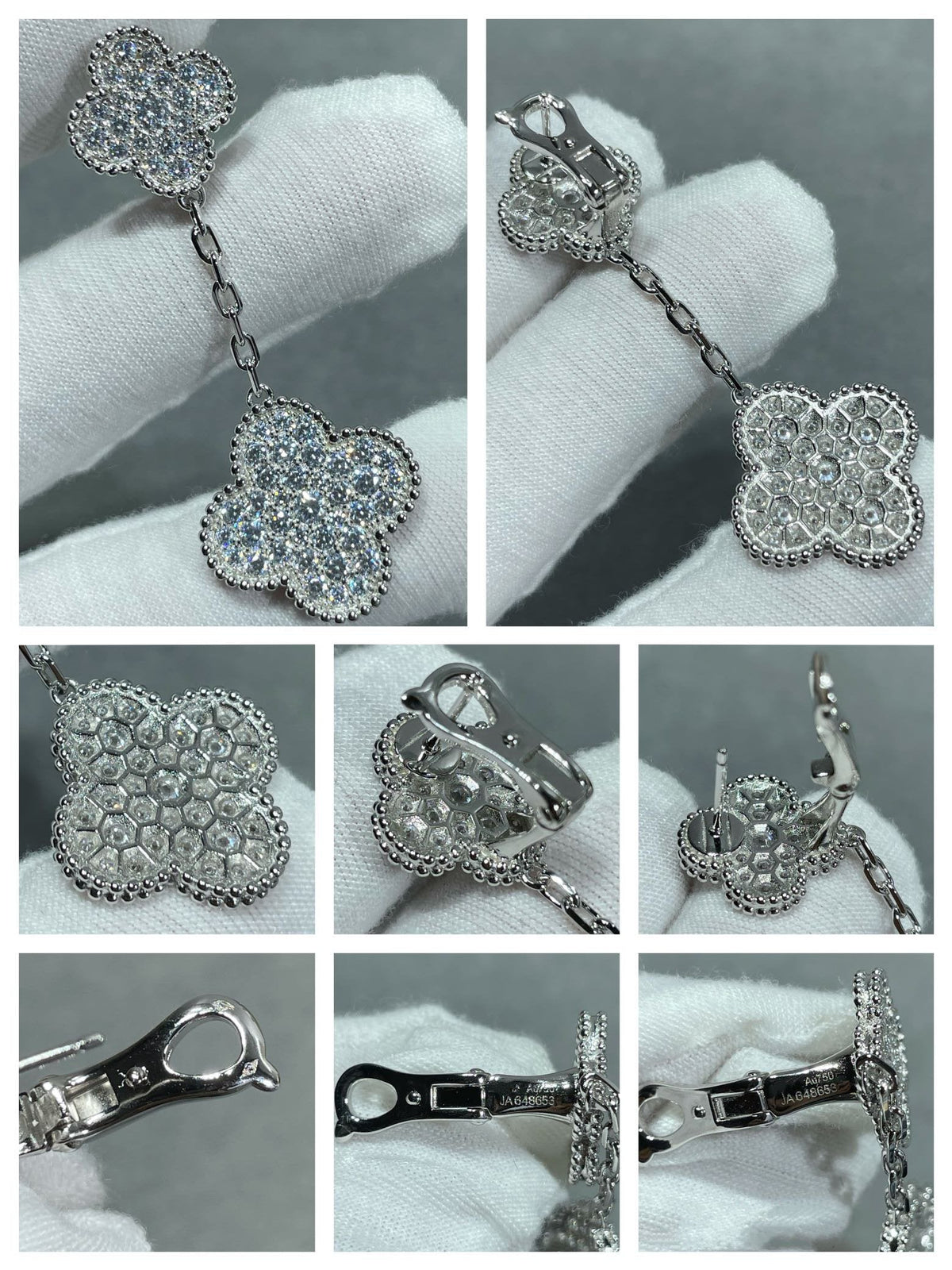 [Regalia Jewelry]CLOVER 2 MOTIFS DIAMOND PAVED SILVER EARRINGS