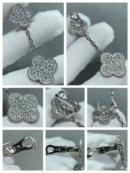 [Regalia Jewelry]CLOVER 2 MOTIFS DIAMOND PAVED SILVER EARRINGS