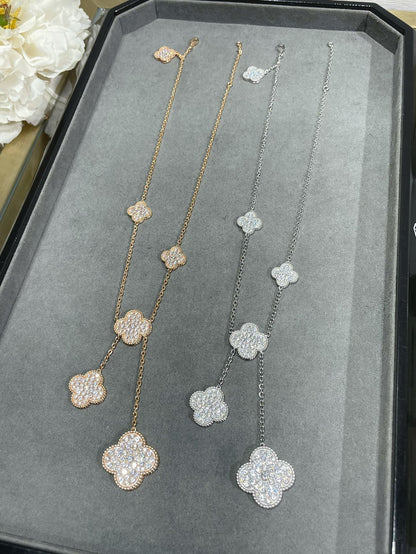[Regalia Jewelry]CLOVER 6 MOTIF DIAMOND PAVED NECKLACE