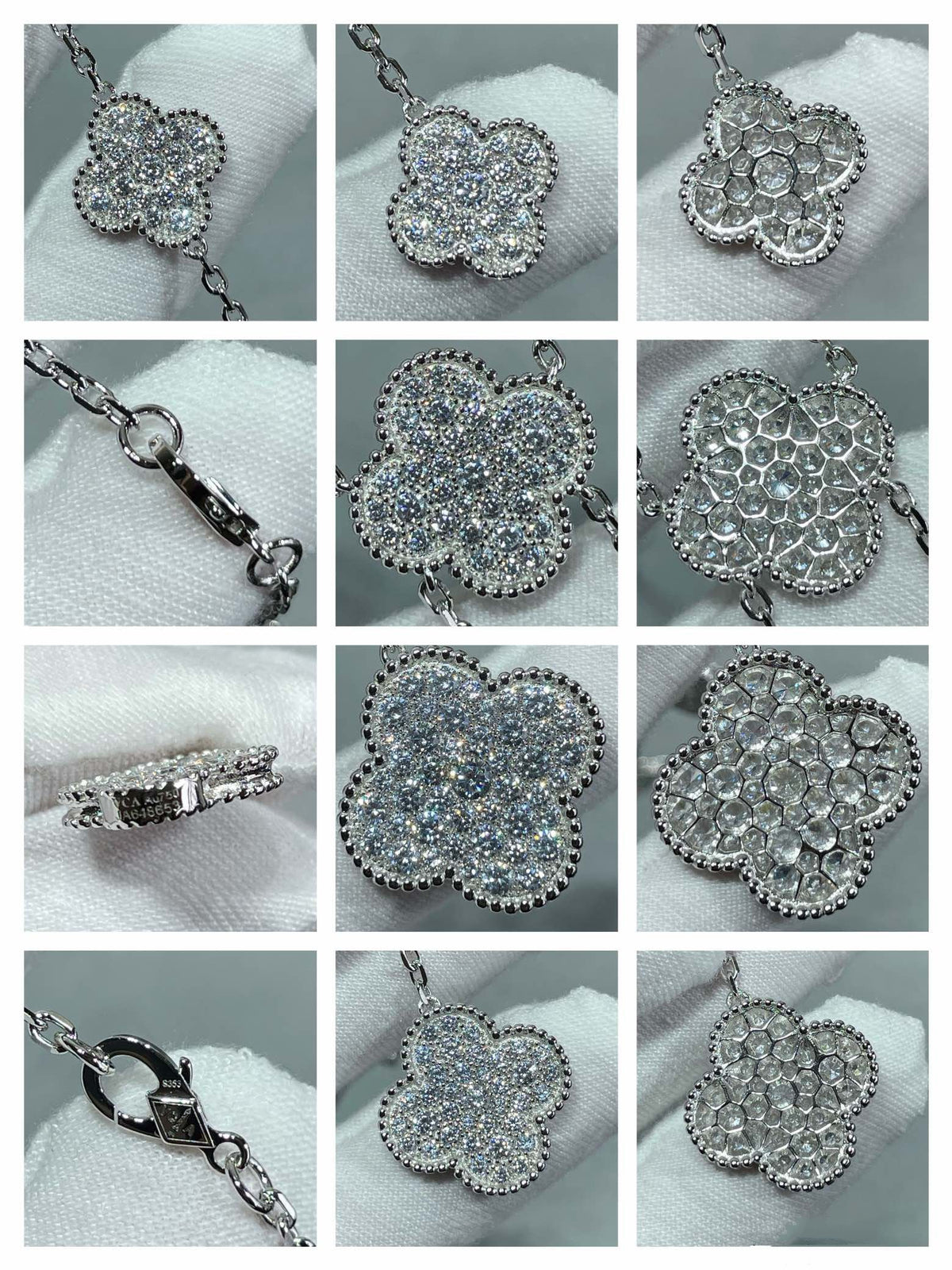 [Regalia Jewelry]CLOVER 6 MOTIF DIAMOND PAVED NECKLACE