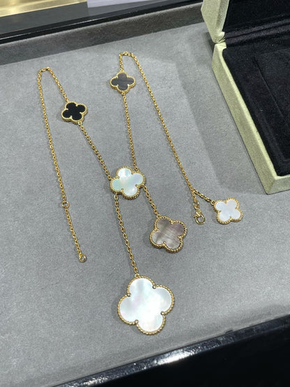 [Regalia Jewelry]CLOVER 6 MOTIF MOP ONYX GOLD NECKLACE