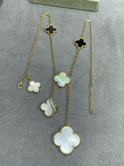 [Regalia Jewelry]CLOVER 6 MOTIF MOP ONYX GOLD NECKLACE