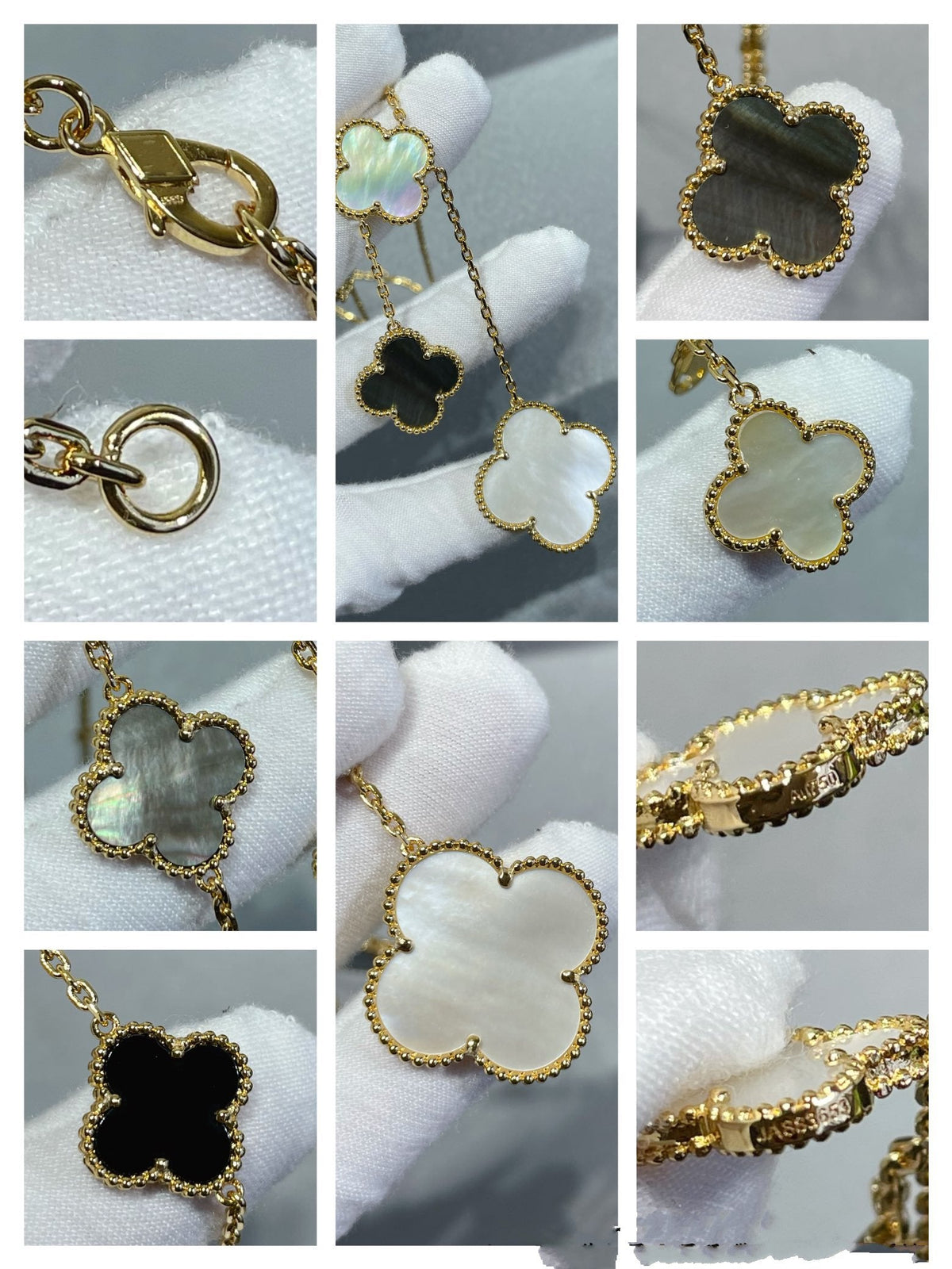[Regalia Jewelry]CLOVER 6 MOTIF MOP ONYX GOLD NECKLACE