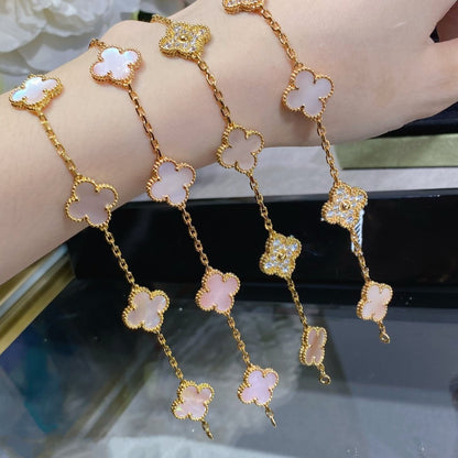 [Regalia Jewelry]CLOVER 5 MOTIF DIAMOND PINK MOP PINK GOLD BRACELET