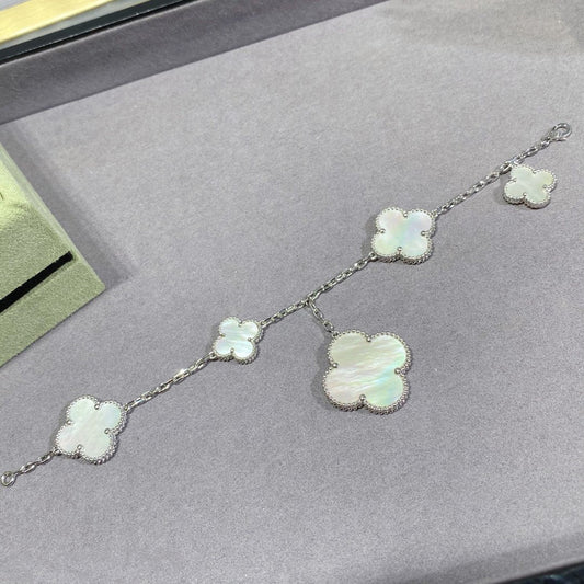 [Regalia Jewelry]CLOVER 5 MOTIF WHITE MOP SILVER BRACELET