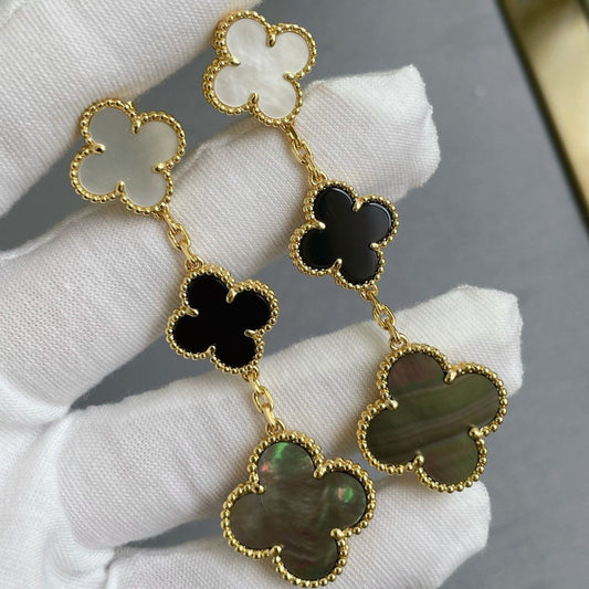 [Regalia Jewelry]CLOVER 3 MOTIF MOP ONYX DARK MOP PINK GOLD EARRINGS
