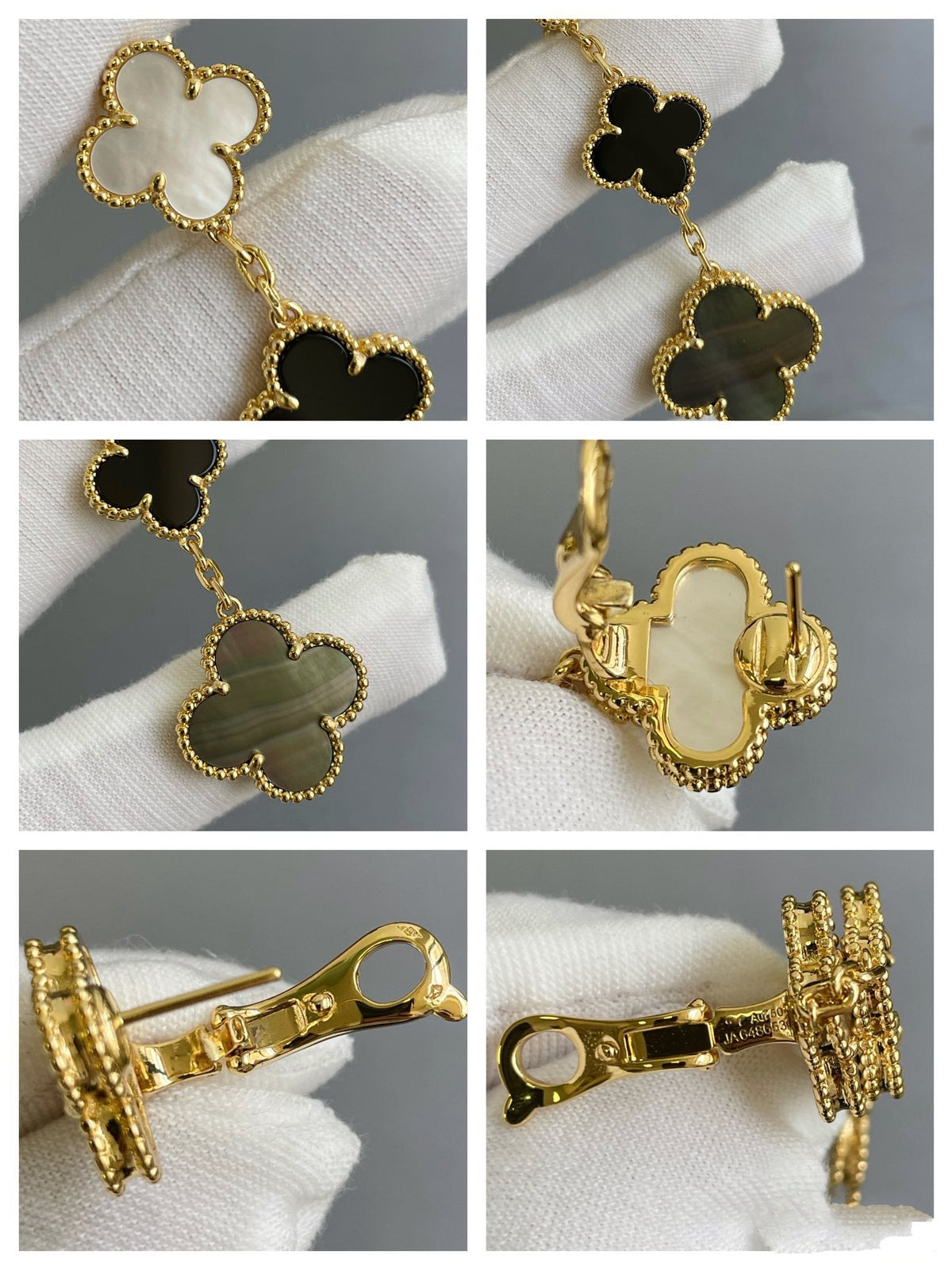 [Regalia Jewelry]CLOVER 3 MOTIF MOP ONYX DARK MOP PINK GOLD EARRINGS