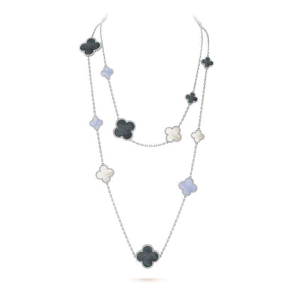 [Regalia Jewelry]CLOVER 16 MOTIF CHALCEDONY MOP SILVER NECKLACE