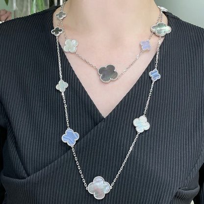 [Regalia Jewelry]CLOVER 16 MOTIF CHALCEDONY MOP SILVER NECKLACE