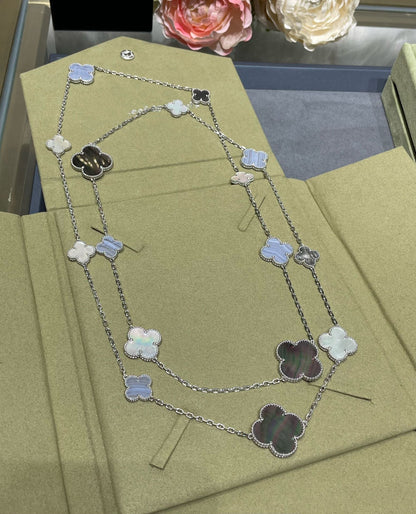 [Regalia Jewelry]CLOVER 16 MOTIF CHALCEDONY MOP SILVER NECKLACE