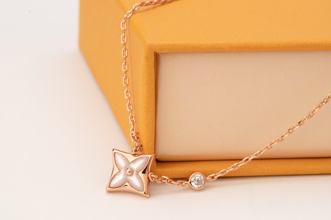 [Regalia Jewelry]STAR PINK MOP 1 DIAMOND PINK GOLD NECKLACE