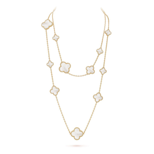 [Regalia Jewelry]CLOVER 16 MOTIF WHITE MOP GOLD NECKLACE