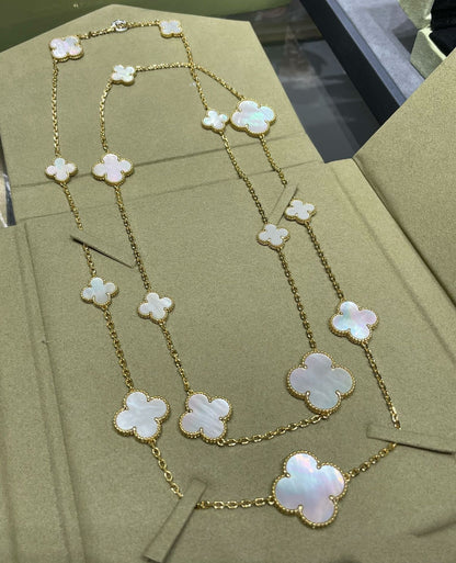 [Regalia Jewelry]CLOVER 16 MOTIF WHITE MOP GOLD NECKLACE