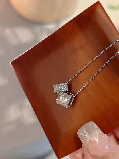 [Regalia Jewelry]PERLEE DOUBLE PENDANT SILVER DIAMOND NECKLACE