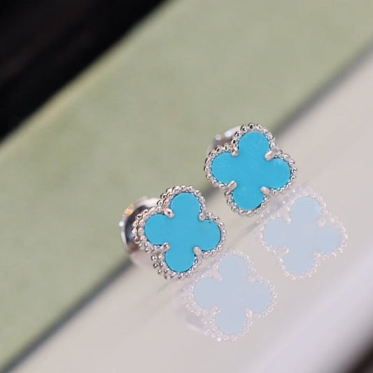 [Regalia Jewelry]CLOVER MINI TURQUOISE SILVER STUD EARRINGS