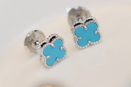 [Regalia Jewelry]CLOVER MINI TURQUOISE SILVER STUD EARRINGS