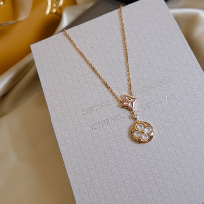 [Regalia Jewelry]STAR AND SUN WHITE MOP 2 MOTIF PINK GOLD NECKLACE