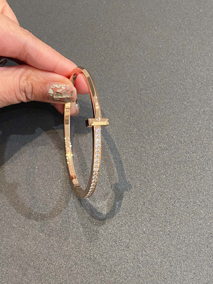 [Regalia Jewels]NARROW T1 HINGED BANGLE DIAMOND PINK GOLD