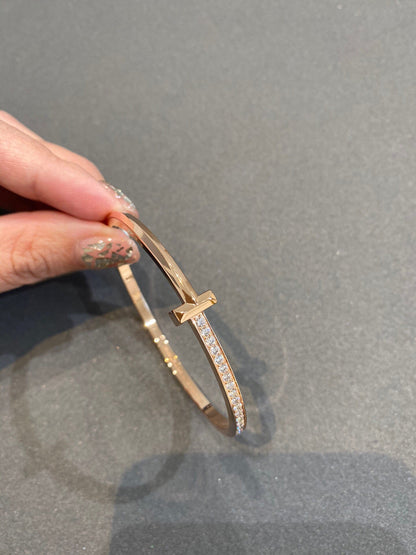 [Regalia Jewels]NARROW T1 HINGED BANGLE DIAMOND PINK GOLD