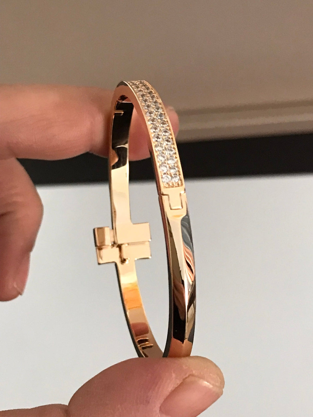 [Regalia Jewels]T1 WIDE DIAMOND HINGED BANGLE PINK GOLD