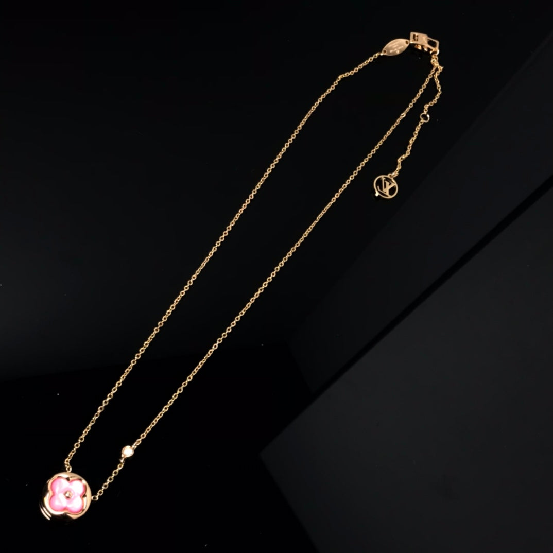 [Regalia Jewelry]COLOR BLOSSOM PINK MOP SUN GOLD NECKLACE