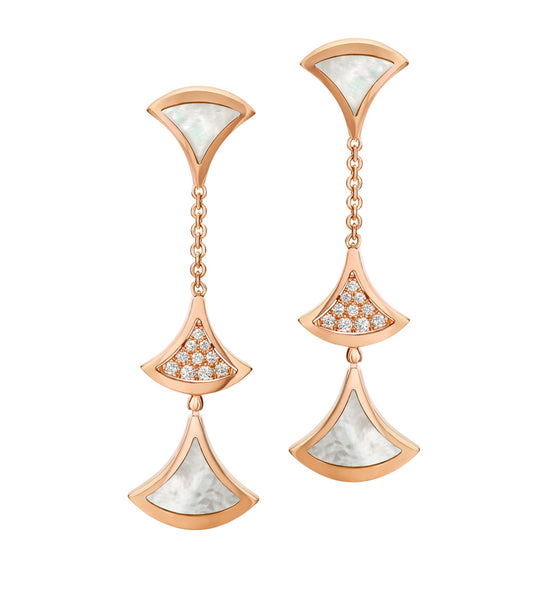 [Regalia Jewelry]DREAM EARRINGS 3 MOTIFS DIAMOND MOP PINK GOLD